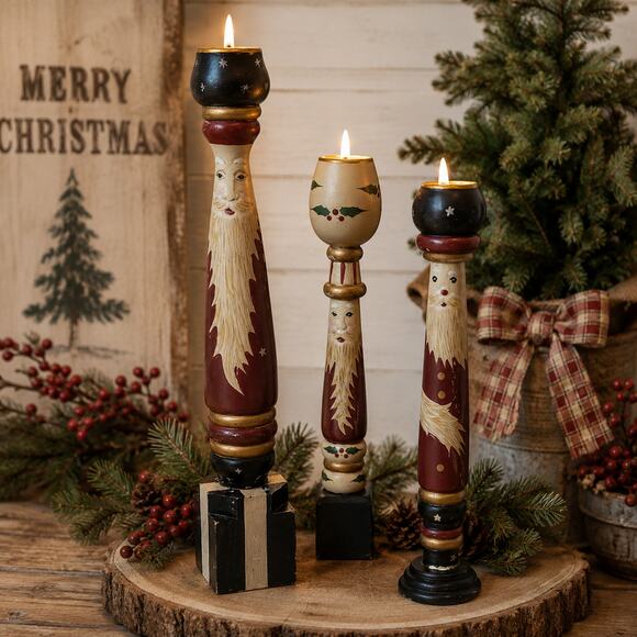House of Lloyd Other - Vintage 3 Santa Candlestick Set 1995 House of Lloyd Christmas Around the World